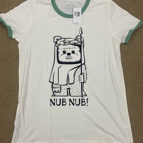 Star wars ewok White T-Shirt with Nub Nub Graphic - Picture 1 of 3